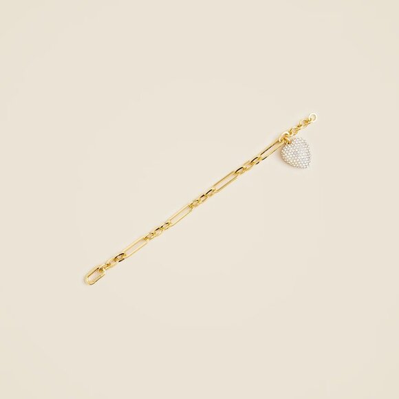 J. Crew 14k Gold-Plated Pavé-encrusted Heart Charm Bracelet NWT - Picture 2 of 4